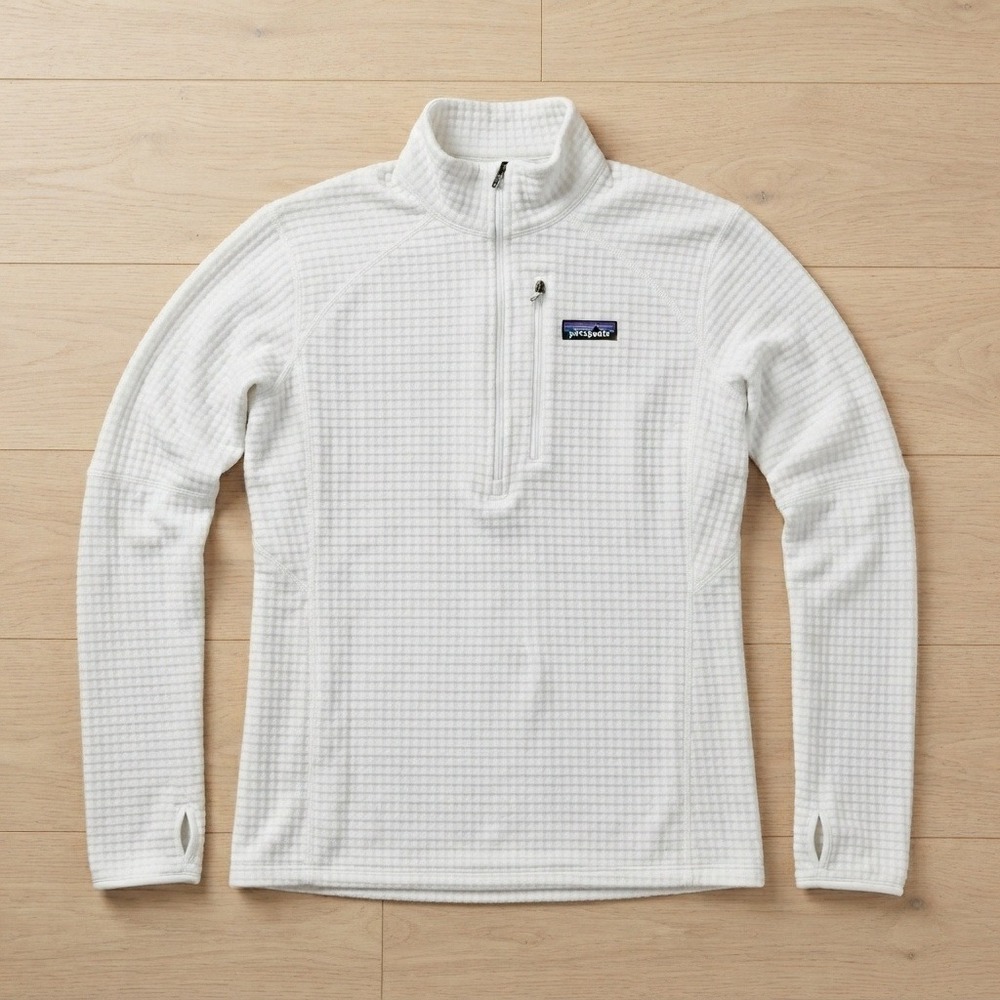 Patagonia R1 Pullover Quarter Zip Polartec Fleece Waffle Knit White Small